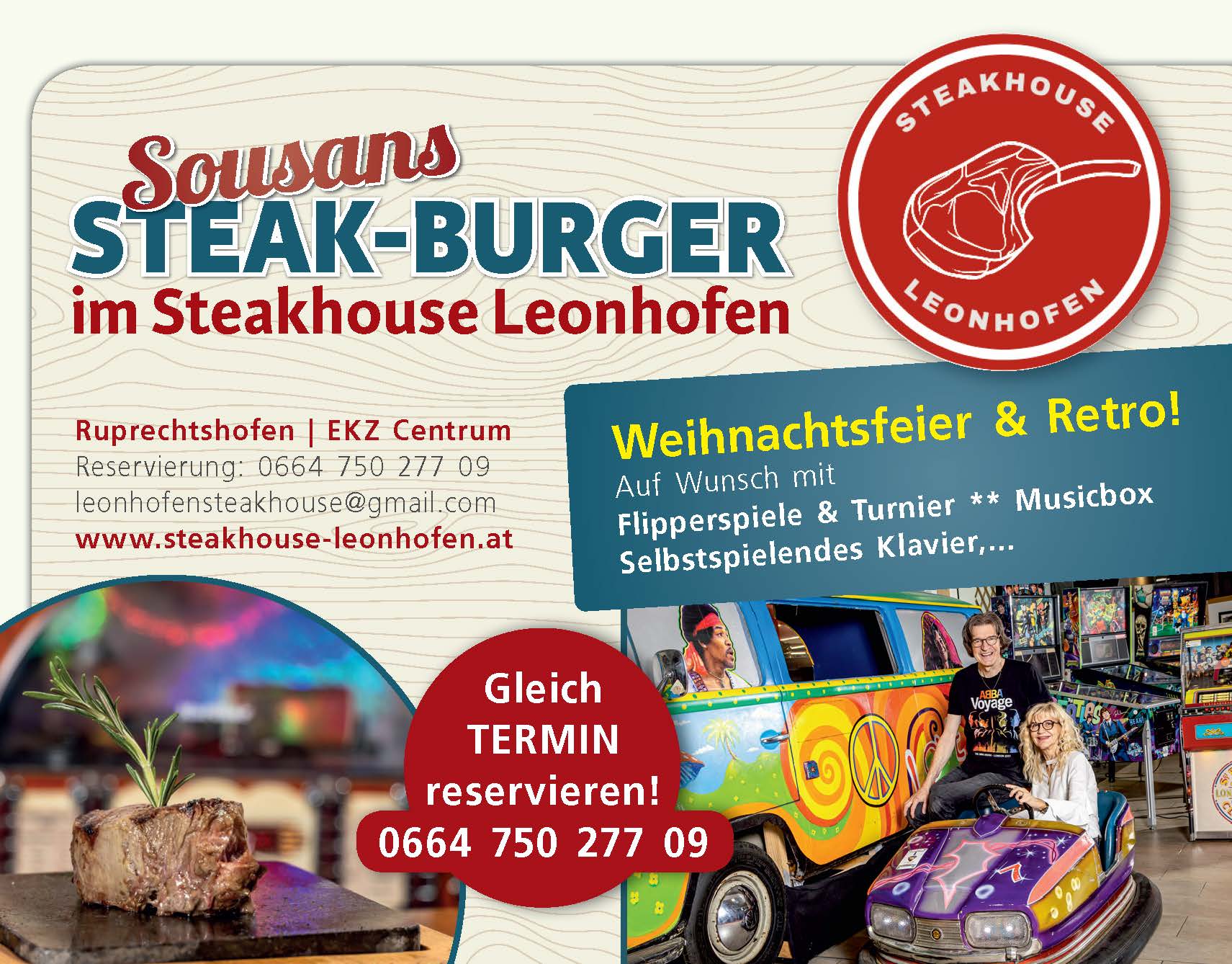 Sousans Steak-Burger im Steakhouse Leonhofen